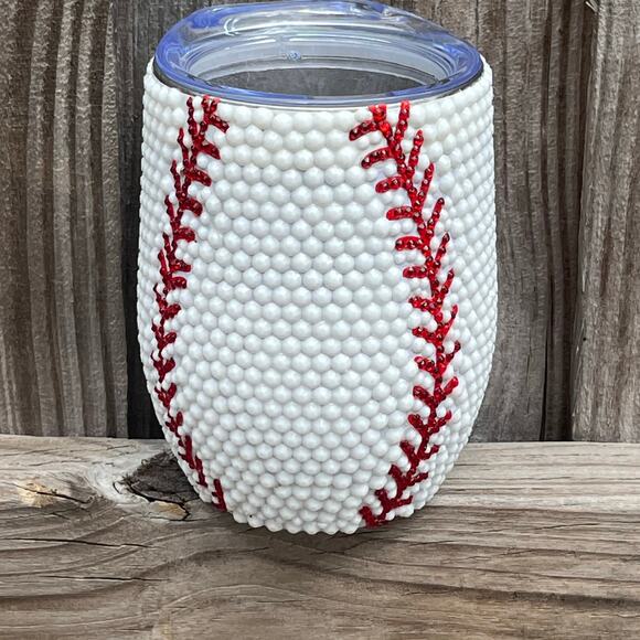 Luxury Custom Rhinestone Bling Wine Tumbler Baseball Theme Gift Coach Mom 12 oz - Picture 2 of 5